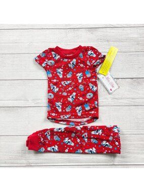 Mon Petit Baby Girl Red Pajamas Set USA Donut Print 2 Piece NWT 9-12 Months
